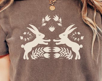 Comfort Colors® grillig konijnshirt, vintage bosdier cadeau, paashaas T-shirt, schattige konijntjes, retro bos dieren in het wild bosdieren