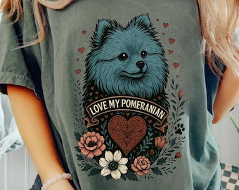 ポメラニアンTシャツ、ポムママシャツ、コンフォートカラーズポムラバーギフト、ポメラニアン犬Tシャツ、かわいいポメラニアン、ポム犬グラフィッククルーネック、犬の喪失