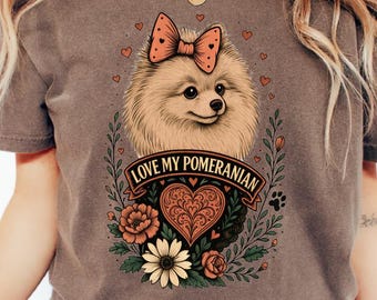 Camiseta naranja para mamá de Pomerania, regalo para amantes de los Pomerania en Comfort Colors, camiseta de perro Pomerania, lindo cachorro de Pomerania, sudadera con cuello redondo y estampado de perro Pomerania
