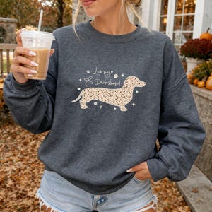 I Love My Dachshund Sweatshirt Leopard Dog Breed Design, Doxie Dog Shirt, Silhouette Pet T Shirt, Dog Owner Gift Tee, Women's Crewneck