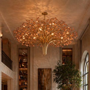 Lámpara de techo botánica artesanal, lámpara escultural con forma de árbol, iluminación ambiental cálida de diseño, decoración rústica y glamurosa para recibidor y vestíbulo.