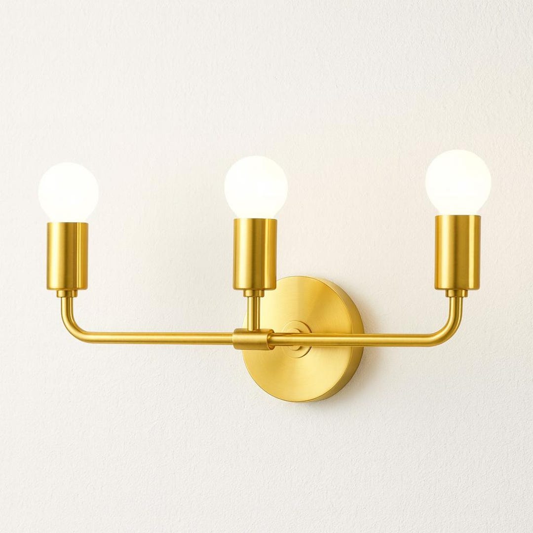 Modern 3 Light Gold Wall Sconce – Minimalist Brushed Brass Vanity Light ...