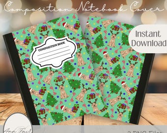 Copertina per quaderno natalizia con motivo Goldenoodle / PNG stampabile (download digitale)