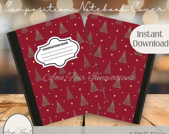 Glitzer Weihnachtsbäume Notizbuch Hülle | Druckbare PNG (Digitaler Download)