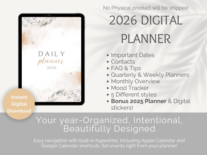 2026 Digital Planner Beige | Hyperlinked PDF + Bonus 2025 Planner ...