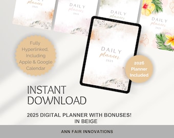 2025-2026 Digital Planner Beige | Hyperlinked PDF + Bonus 2026 Planner & Stickers | GoodNotes iPad Notability Download
