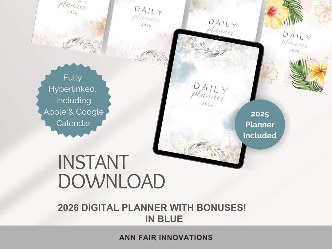 2026 Digital Planner: Blue Hyperlinked PDF With Stickers (instant ...