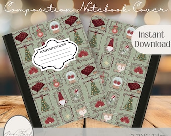 Copertina per quaderno natalizio in stile cottagecore / PNG stampabile (download digitale)