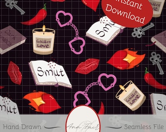 Smutty Valentine Seamless Pattern | Dark Romance, Hand Drawn (Digital Download)