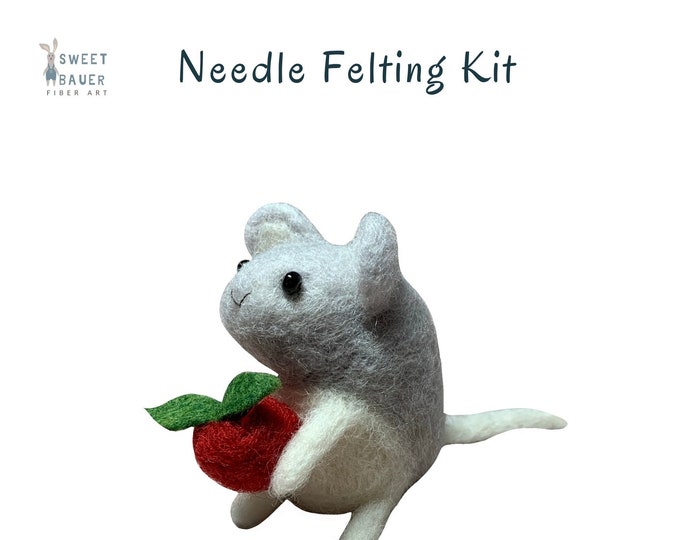 Mouse Needle Felting Kit for Beginner, Mouse Christmas Ornament DIY Kit