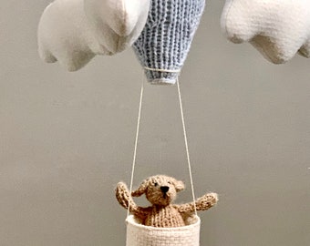 Golden Retriever Dog Mobile, Knit Custom Pet Baby Mobile, Hot Air Balloon Traveler Nursery, Gender Neutral Baby Room