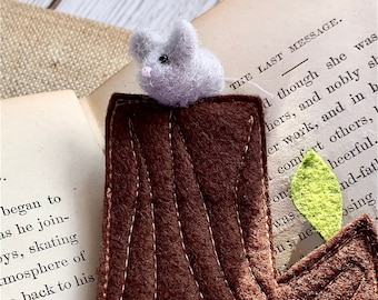 Mouse Bookmark, Needle Felted Mouse on Felt Tree, Gift for Book Lover