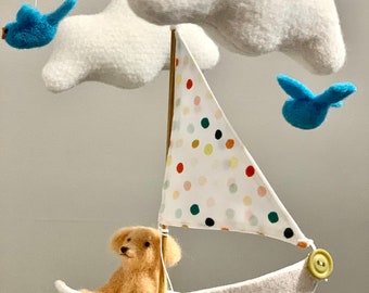 Sailboat Mobile, Golden Retriever Mobile, Sailboat Nursery Art, Gender Neutral Nursery Decor