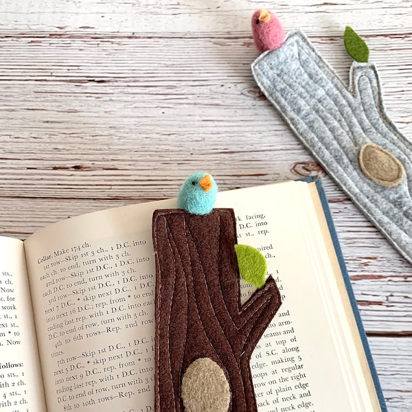 Bird Bookmark, Needle Felted Bird on Felt Tree, Gift for Book Lover