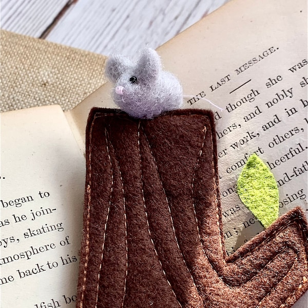 Mouse Bookmark, Needle Felted Mouse on Felt Tree, Gift for Book Lover