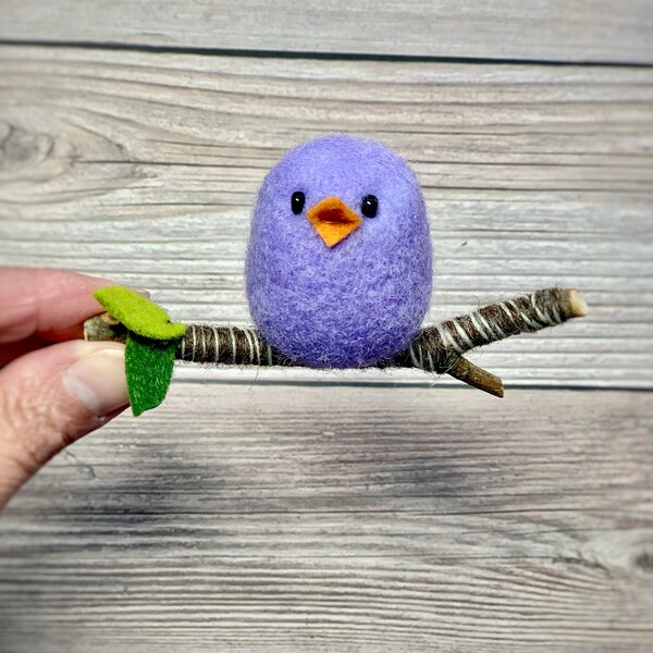 Needle Felted Bird Ornament, Christmas Holiday Decor, Bird on a Branch