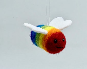 Needle-Felted Rainbow Bee Ornament, Bumble Bee Ornament