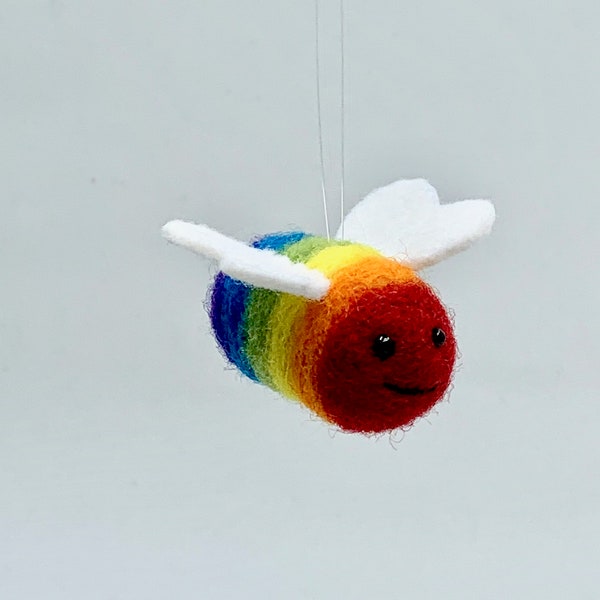 Needle-Felted Rainbow Bee Ornament, Bumble Bee Ornament