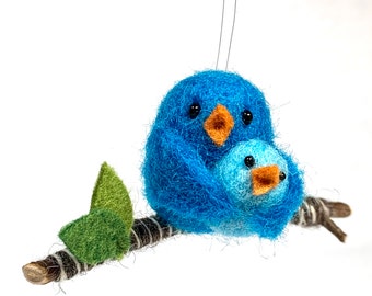 Family Ornament, New Family Gift, Felted Bird Christmas Ornament, Woodland Holiday Decor