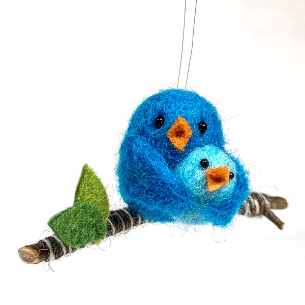 Family Ornament, New Family Gift, Felted Bird Christmas Ornament, Woodland Holiday Decor