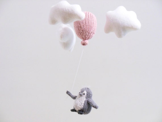 Penguin Baby Mobile, Cloud Balloon Mobile, Penguin Nursery Mobile, Penguin Nursery, Balloon Hanging Mobile, Baby Mobiles, Traveler,