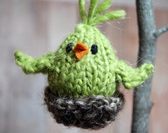 Bird Ornament, Knit Bird in Nest Holiday Ornament, Christmas Decor