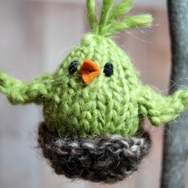 Bird Ornament, Knit Bird in Nest Holiday Ornament, Christmas Decor