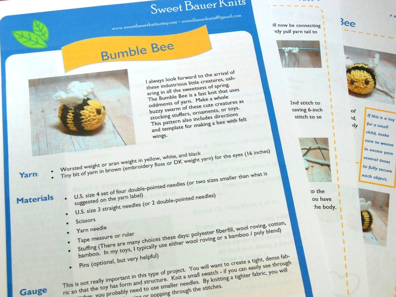 Bee Knitting Pattern and Picture Tutorial, Instant Download, Knit Bee ...
