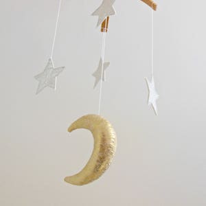 Golden Moon and Silver Star Baby Mobile, Gender Neutral Natural Fiber Astrological Nursery Decor image 5