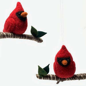 Cardinal Ornament, Needle Felted Red Cardinal Bird Christmas Decor