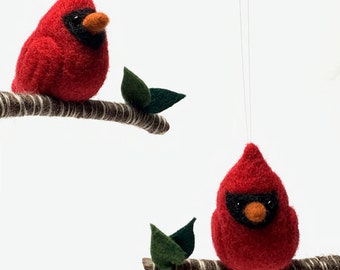 Cardinal Ornament, Needle Felted Red Cardinal Bird Christmas Decor