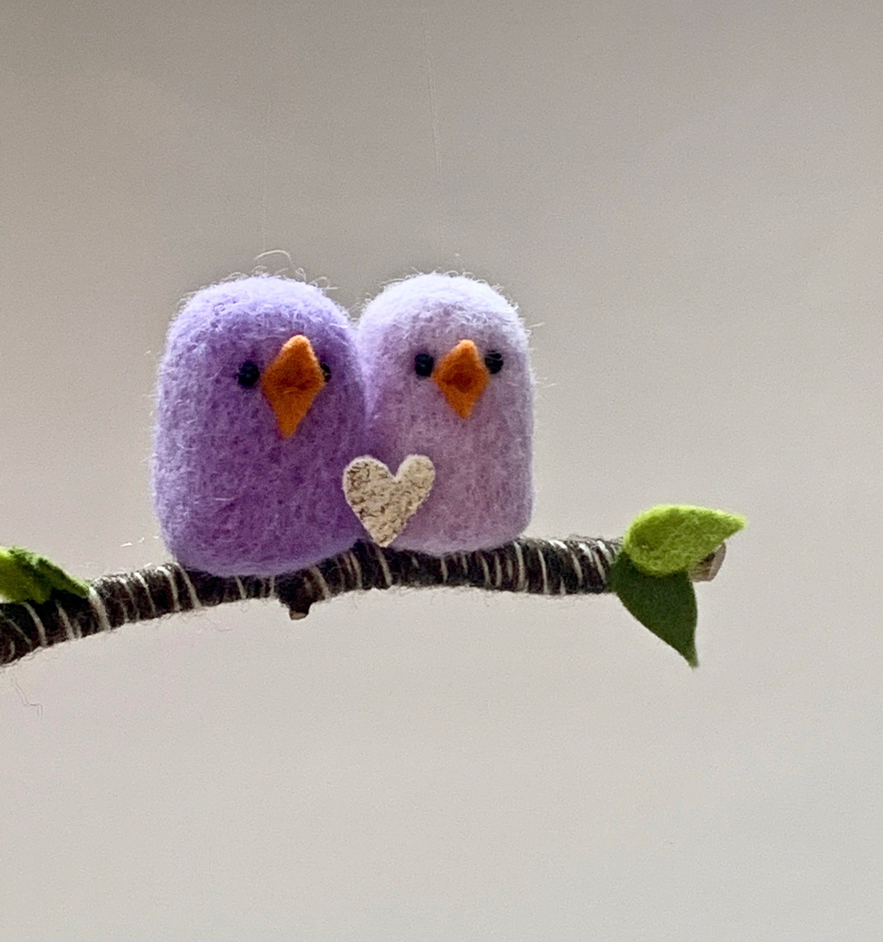 Felt Bird Ornaments,Christmas Felted Birds,Felt Bird Love,Love Birds With Hearts,Cute Birds Decor,Kids Valentine Decor,Hanging Felt Birds