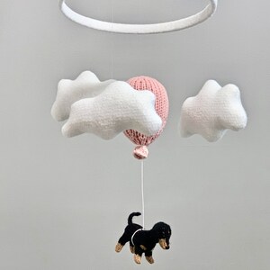 Wiener Dog Baby Nursery Mobile, Dachshund Baby Mobile, Cloud Balloon Mobile, Dog Nursery Mobile, Balloon Crib Mobile, Cloud Mobile image 6