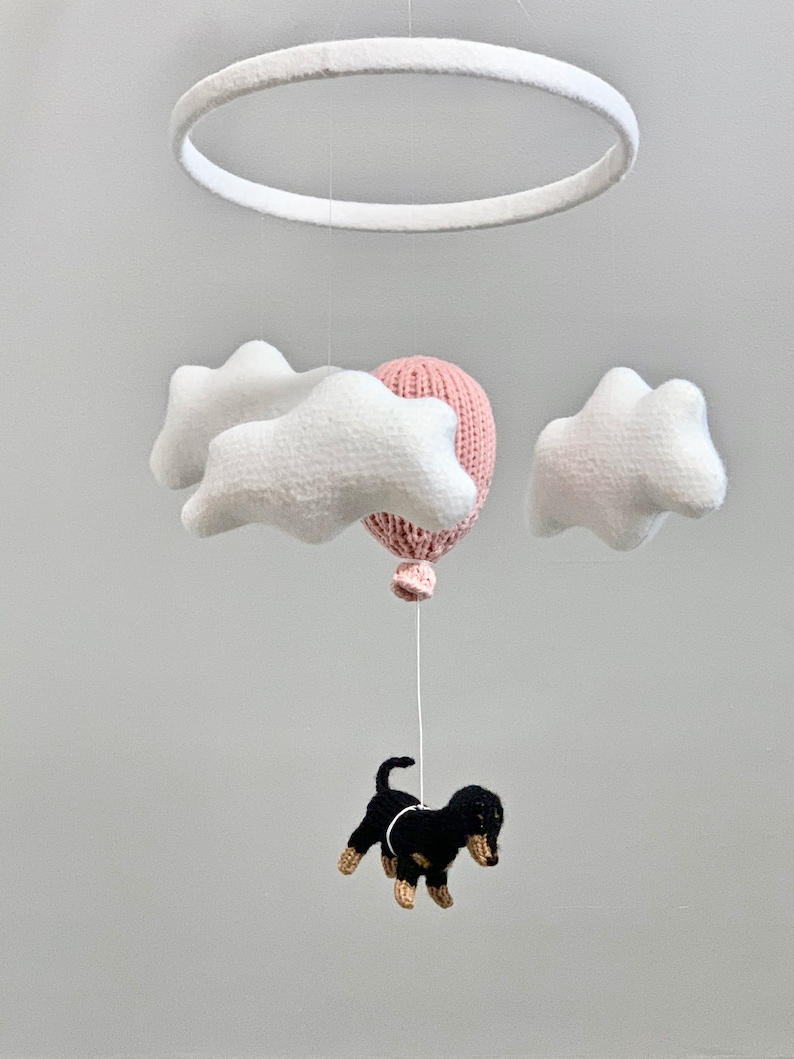Wiener Dog Baby Nursery Mobile, Dachshund Baby Mobile, Cloud Balloon Mobile, Dog Nursery Mobile, Balloon Crib Mobile, Cloud Mobile image 6