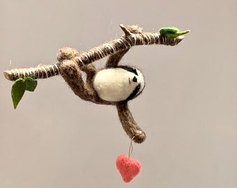 Sloth Ornament, Needle Felted Hanging Sloth Christmas Tree Ornament or Mobile