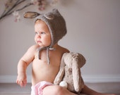 Baby Hat, Newborn Bunny Bonnet, Bunny Hat, Animal Hat, Newborn Photo Prop, Baby Photo Prop, Easter Bonnet, Alpaca, Knit Bunny Rabbit