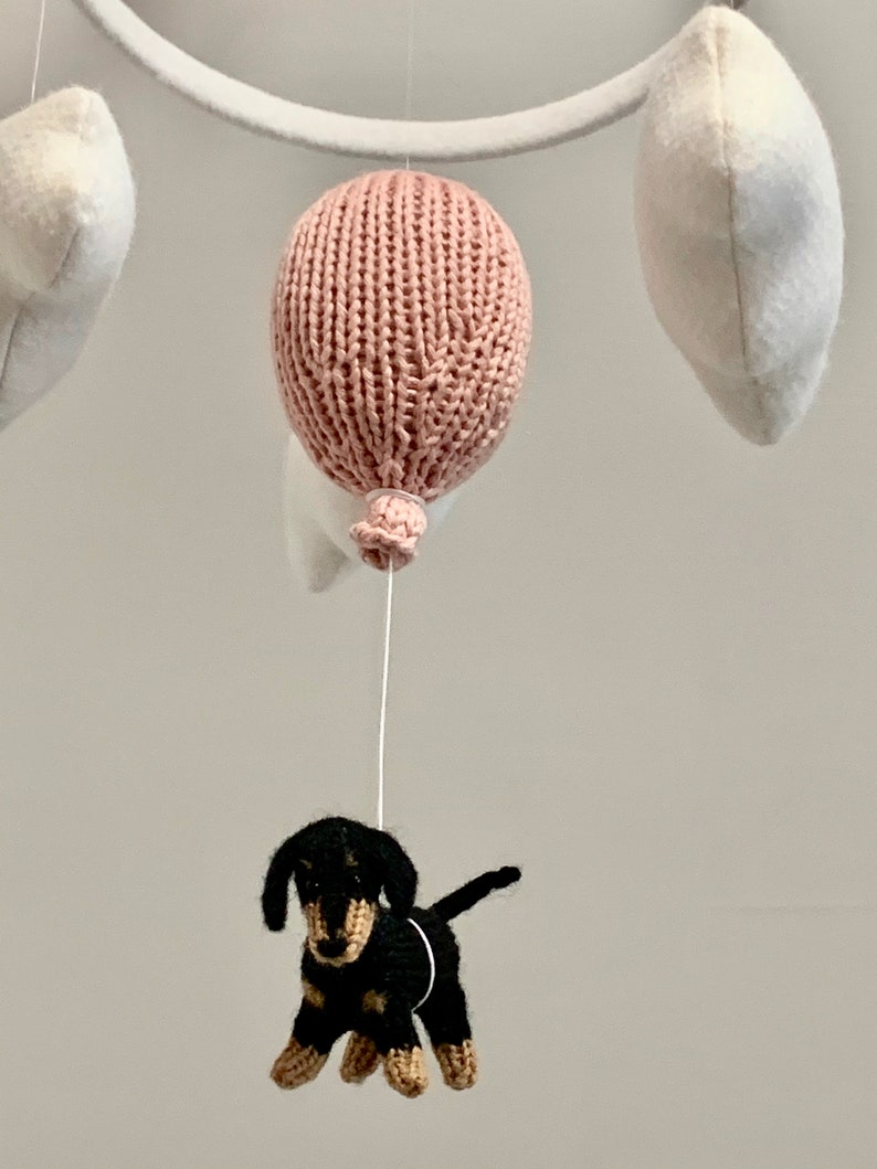Wiener Dog Baby Nursery Mobile, Dachshund Baby Mobile, Cloud Balloon Mobile, Dog Nursery Mobile, Balloon Crib Mobile, Cloud Mobile image 4