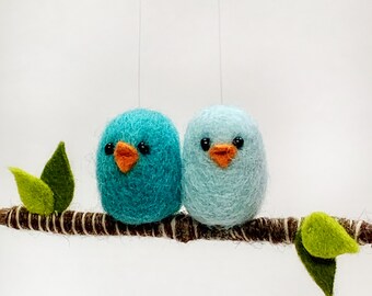 Blue Bird Needle Felted Ornament, Blue Bird Ornament, Birds on a Branch Ornament, Bird Ornament, Mini Birds, Animal Christmas Ornament