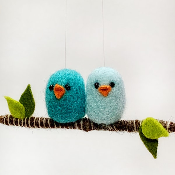 Blue Bird Needle Felted Ornament, Blue Bird Ornament, Birds on a Branch Ornament, Bird Ornament, Mini Birds, Animal Christmas Ornament