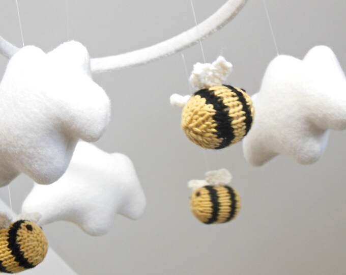 Bee and Cloud Mobile, Knit Bee Nursery Mobile