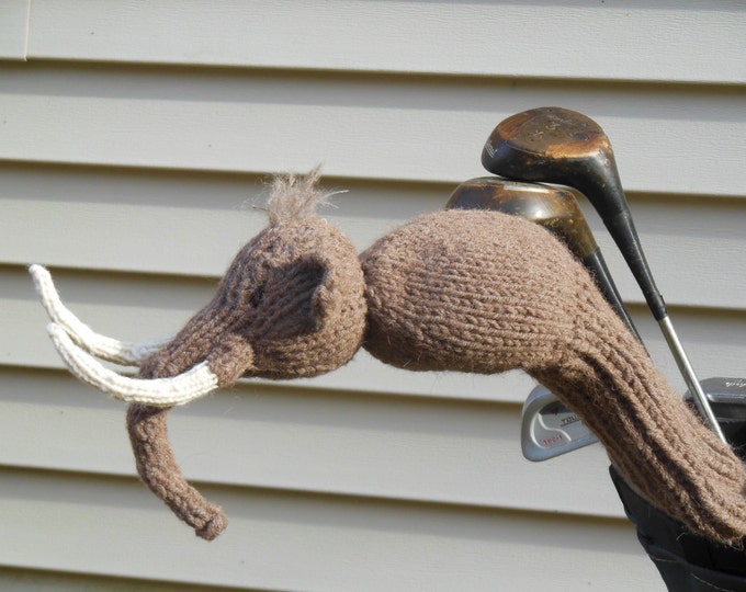 Wooly Mammoth Golf Club Cover, Knit Driver Cover, golf decor, golf gift, golf club head cover, father's day gift, gift for men, sports