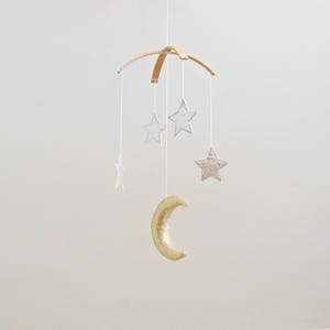 Golden Moon and Silver Star Baby Mobile, Gender Neutral Natural Fiber Astrological Nursery Decor image 7