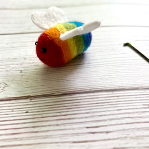 Needle-Felted Rainbow Bee Ornament, Bumble Bee Ornament image 4