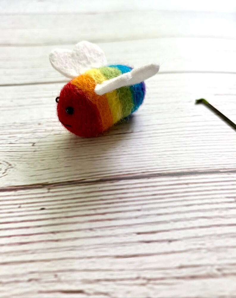 Needle-Felted Rainbow Bee Ornament, Bumble Bee Ornament image 4