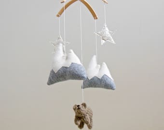 Mountain Baby Mobile, Bear Nursery Mobile, Rustic Nursery Decor, Star Mobile, Woodland Nursery, Woodland Baby Mobile, Bear