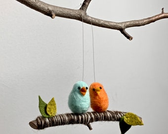 Needle Felted Bird Ornament, Birds on a Branch Ornament, Needle Felted Animals, Needle Felted Bird, Christmas Ornament