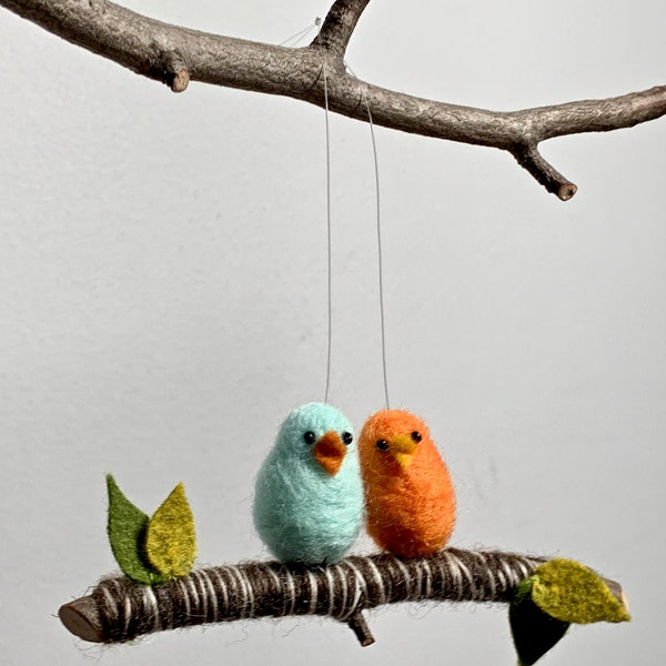 Needle Felted Bird Ornament, Birds on a Branch Ornament, Needle Felted Animals, Needle Felted Bird, Christmas Ornament