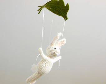 Bunny Baby Mobile, Gender Neutral Animal Nursery Decor, Bunny Soft Sculpture