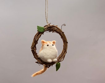 Orange Tabby Cat Christmas Ornament, Needle Felt Cat Ornament, Tabby Cat Christmas Ornament, Needle Felted Animals, Gift for Animal Lover