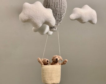 Golden Retriever Custom Pet Baby Mobile, Knit Dogs in Hot Air Balloon Nursery Decor, Gender Neutral Baby Room Art